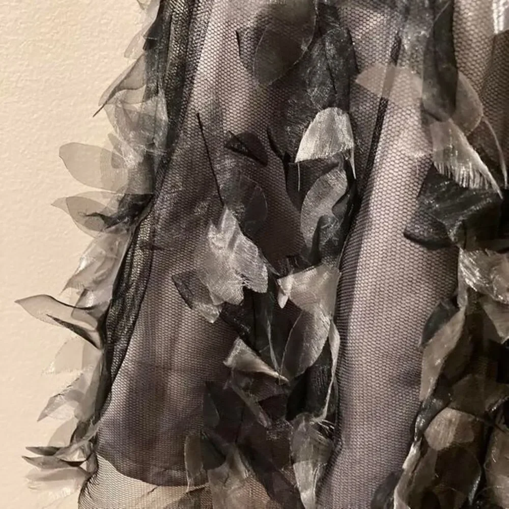 Vintage Silk Skirt Whimsy Goth Lace Overlay Velvet Belt 4 Beverly & Monica Gray‎